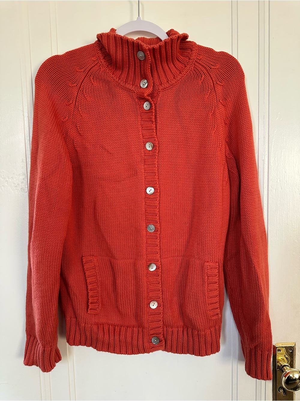 Lands End Cozy Knitted Peach/Coral Cardigan